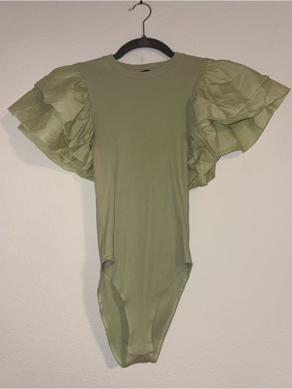 Zara Light Lime Puff-Sleeve Ribbed Bodysuit Size Small - Picture 2 of 6